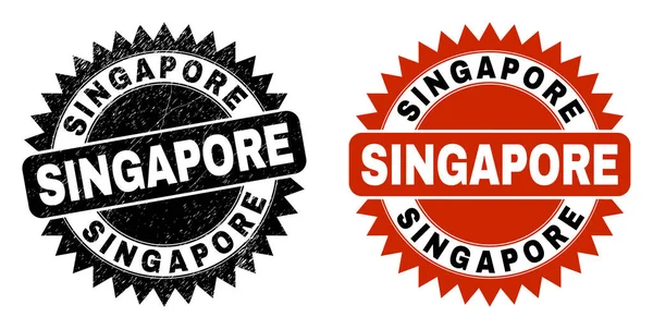 Σφραγίδα μαύρη ροζέτα SINGAPORE με ξυσμένη υφή — Διανυσματικό Αρχείο