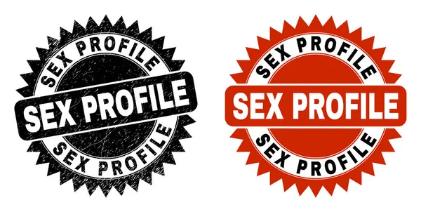SEX PROFILE Black Rosette Watermark with Scratched Texture — стоковый вектор