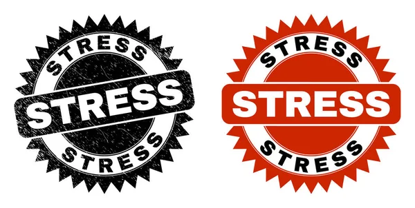 Aşınmış Biçimli STRESS Siyah Rosette Damga Mührü — Stok Vektör