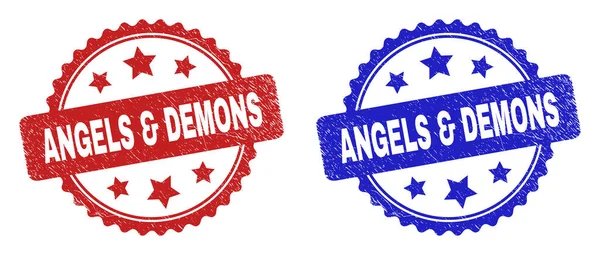 ANGELS and DEMONS Rosette Seals with Corroded Style — Stock Vector