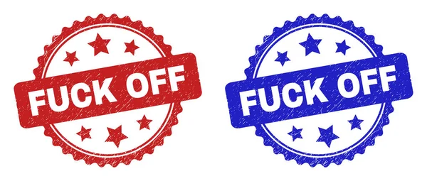 FUCK OFF Rosette Watermarks with Corroded Style — Stock Vector