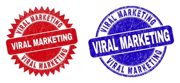 VIRAL MARKETING Round and Rosette Stampds With Grunged Surface — 스톡 벡터