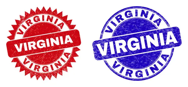 VIRGINIA Round and Rosette Stamps with Grunge Style — Stok Vektör