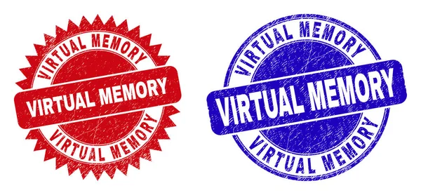 VIRTUAL MEMORY Round and Rosette Stamps with Unclean Texture — ストックベクタ