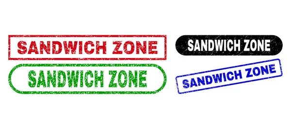 Sellos de rectángulo SANDWICH ZONE usando textura sucia — Vector de stock