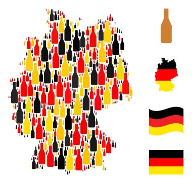 German Map Mosaic of Beer Bottle Items in German Flag Colors
