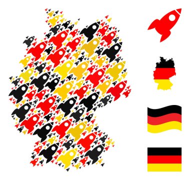 German Map Collage of Rocket Icons in German Flag Colors