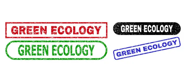 ECOLOGÍA VERDE Sellos de sello rectángulo usando textura corroída — Vector de stock