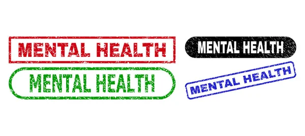 MENTAL HEALTH Rectangle Seals with Corroded Style — 图库矢量图片