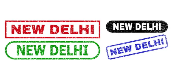 NEW DELHI Rectangle Stamps with Grunged Surface — Stok Vektör