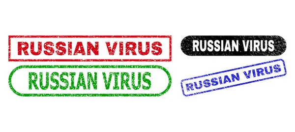 RUSSIAN VIRUS Rectangle Stamp Seals with Corroded Style — 图库矢量图片