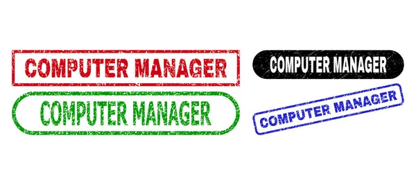 COMPUTER MANAGER Rectangle Seals Using Unclean Texture — Stock Vector