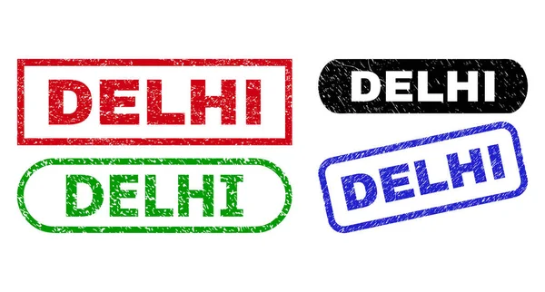 DELHI Rectangle Stamps with Scratched Style — Stok Vektör