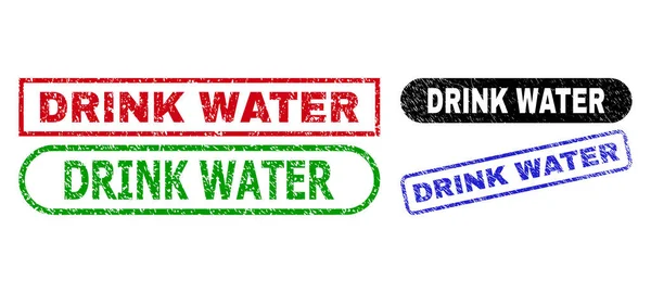 DRINK Water Rechteck-Dichtungen mit zerkratzter Textur — Stockvektor