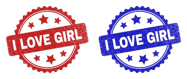 I LOVE GIRL Rosette Stamps with Grunge Surface — Stockový vektor