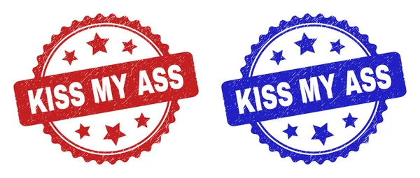 KISS MY ASS Rosette Seals with Corroded Texture — Stockvector