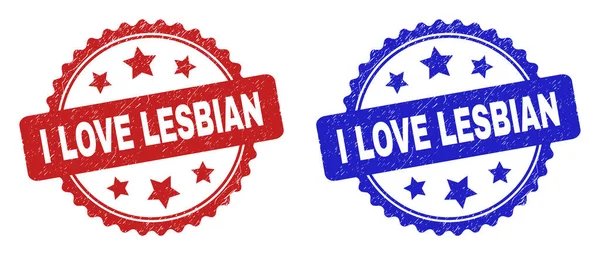 I LOVE LESBIAN Rosette Stamp Seals Using Grunged Style — Stock Vector