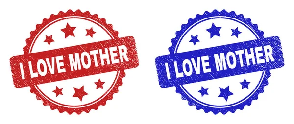 I LOVE MOTHER Rosette Stamps with Distress Surface — Stock Vector