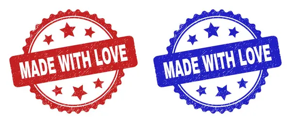 Feito com selos de selos de Roseta de amor com estilo Grunge —  Vetores de Stock