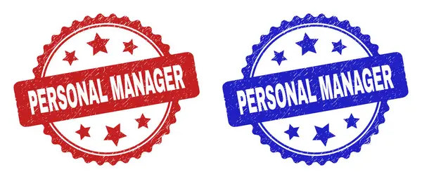 PERSONAL MANAGER Rosette Stamps with Corroded Style — Stock Vector