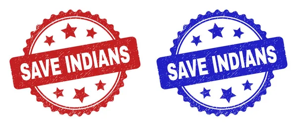 SAVE INDIANS Roseta Sellos Usando Superficie Corrojada — Vector de stock