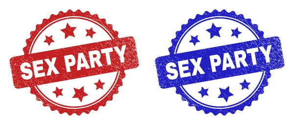 SEX PARTY Rosette Stamp Seals Using Corroded Style — Stock Vector