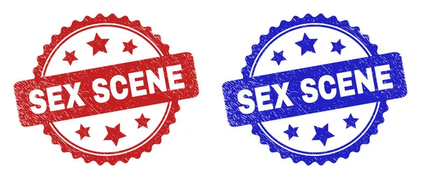 SEX SCENE Rosette Seals with Grunged Style — Stock Vector