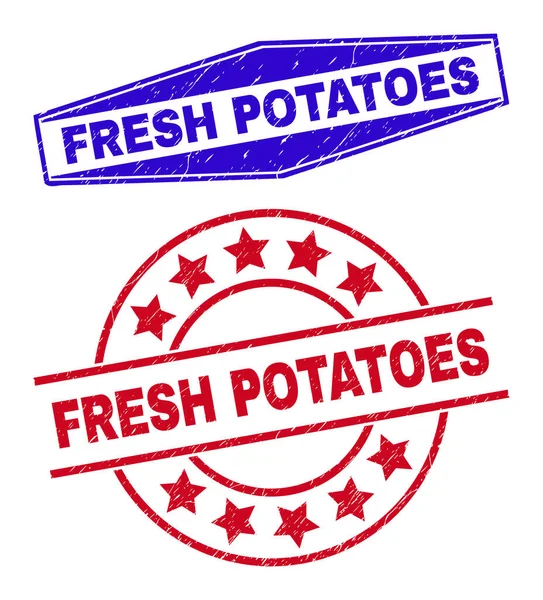 POTATOS FRESCOS Sellos texturizados en formas redondas y hexagonales — Vector de stock