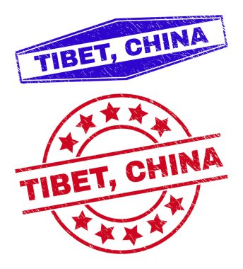 TIBET, ÇİN Grunge Çember ve Altıgen Biçimlerde Filigran