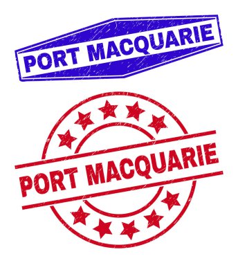 Yuvarlak ve Altıgen Biçimli PORT MACQuariE Grunge Rozetleri