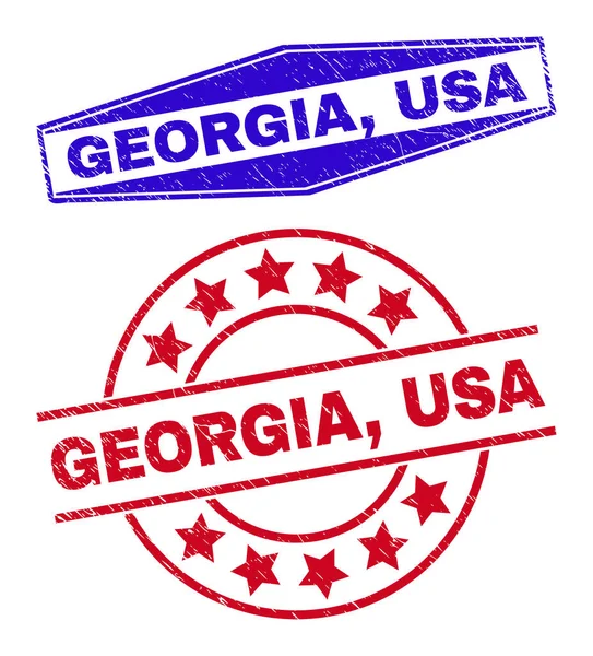 GEORGIA, USA Grunge Badges in Round and Hexagonal Forms — Stockový vektor