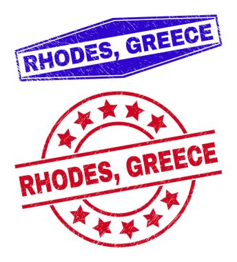 RHODES, GREECE Lastik Damga Mührü Yuvarlak ve Altıgen Şekiller
