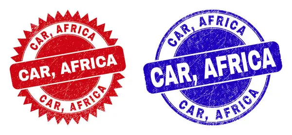 CAR, AFRICA Rounded and Rosette Stamps with Grunge Texture — Stock Vector