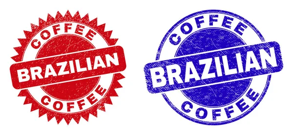 COFFEE BRAZILIAN Timbres arrondis et rosettes avec surface grunge — Image vectorielle