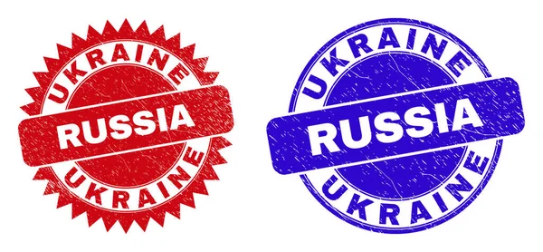 UKRAINE RUSSIA Rounded and Rosette Stamps with Grunge Surface — Stock Vector