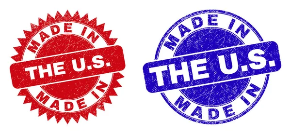 MADE IN THE U.S. Round and Rosette Stamps with Distress Style — Stock Vector