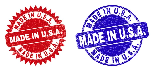 MADE IN U.S.A. Abgerundete und Rosetten-Wasserzeichen mit unsauberer Textur — Stockvektor