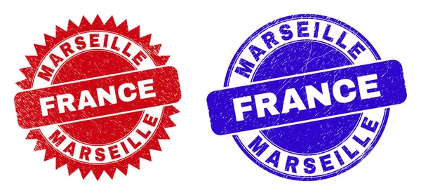 MARSEILLE FRANCE Rounded and Rosette Watermarks with Grunge style — 图库矢量图片