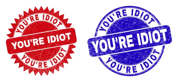 YOURE IDIOT Sellos redondos y roseta con estilo corrugado — Archivo Imágenes Vectoriales