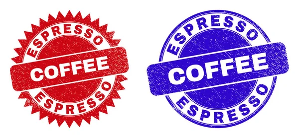ESPRESSO COFFEE zaokrąglone i Rosette pieczęcie pieczęci ze stylem Distress — Wektor stockowy
