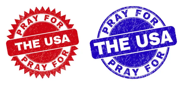 PRAY FOR THE USA Rounded and Rosette Seals with Grunge Style — Stock Vector