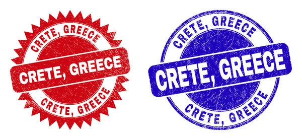 CRETE, ΕΛΛΑΔΑ Στρογγυλή και Ροζέτα Γραμματόσημα με Διαβρωμένο Στυλ — Διανυσματικό Αρχείο