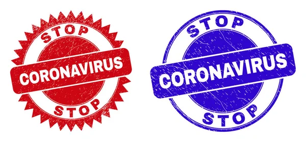 STOP CORONAVIRUS Round and Rosette Watermarks with Grunge Surface — стоковий вектор