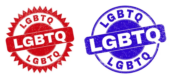 Selos redondos e roseta LGBTQ com textura Grunge — Vetor de Stock