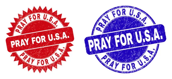 PRAY FOR U.S.A. Rounded and Rosette Seals with Unclean Style — Stock Vector