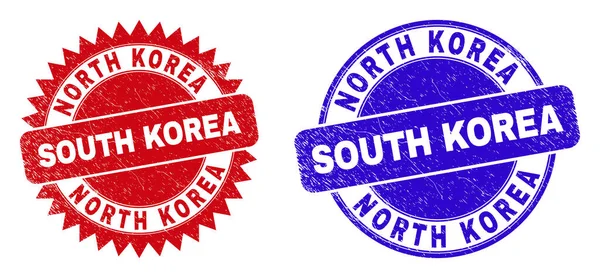 NORTE COREA SOUTH COREA Selos de selos redondos e roseta com estilo corroído —  Vetores de Stock