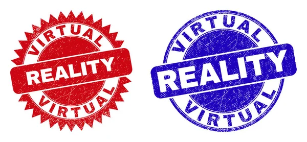 VIRTUAL REALITY Round and Rosette Seals with Unclean Style - Stok Vektor