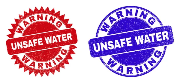 WAARSCHUWING Onveilig water Afgeronde en rozet postzegels met Grunged Surface — Stockvector