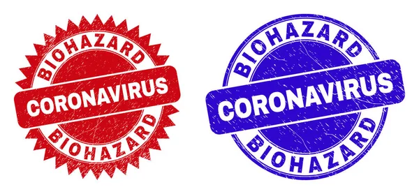 BIOHAZARD CORONAVIRUS Francobolli arrotondati e rosati con texture impura — Vettoriale Stock