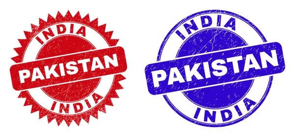 INDIA PAKISTAN Zaokrąglone i Rosette Znaki wodne z teksturą Grunge — Wektor stockowy